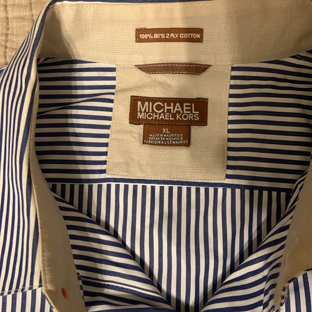 MICHAEL Michael Kors blue and white pinstripes shirt. - Picture 3 of 12